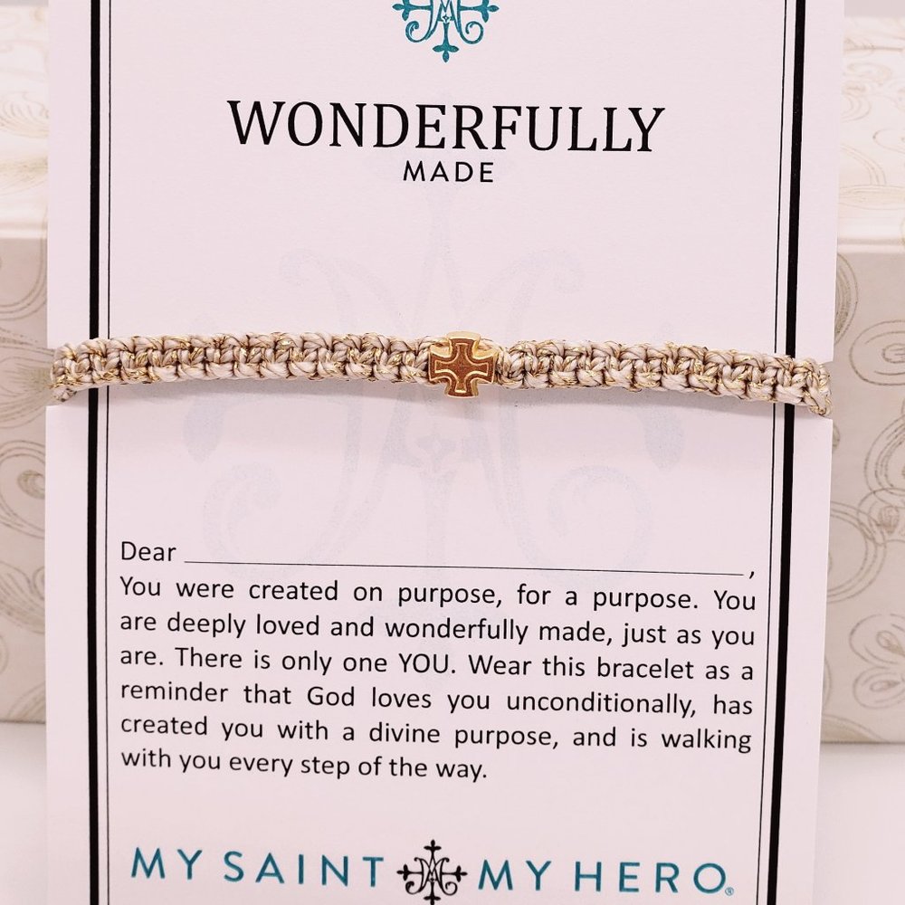 My Saint My Hero Wonderfully Made Woven Gold Bracelet